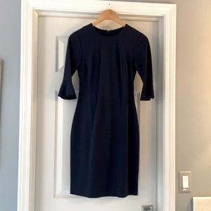 Banana Republic navy blue dress, 3/4 ruffle sleeve, hidden zipper in the back.